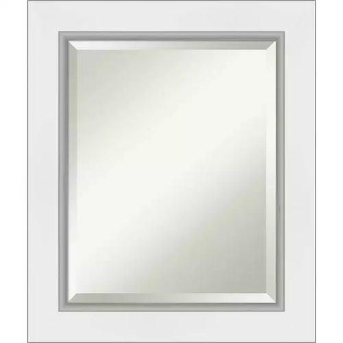 22" x 26" Eva White Framed Wall Mirror Silver - Amanti Art: Modern Beveled, No Assembly Required