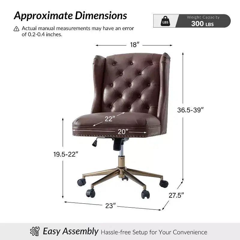 Fauteuil de bureau Chesterfield traditionnel en similicuir Hazel – capitonné, clous décoratifs en bronze, couleur camel