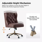 Fauteuil de bureau Chesterfield traditionnel en similicuir Hazel – capitonné, clous décoratifs en bronze, couleur camel