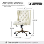 Fauteuil de bureau Chesterfield traditionnel en similicuir Hazel – capitonné, clous décoratifs en bronze, couleur camel