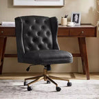 Fauteuil de bureau Chesterfield traditionnel en similicuir Hazel – capitonné, clous décoratifs en bronze, couleur camel