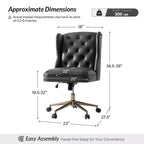 Fauteuil de bureau Chesterfield traditionnel en similicuir Hazel – capitonné, clous décoratifs en bronze, couleur camel