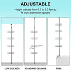 Étagère d'angle de salle de bain, étagère réglable à quatre niveaux, étagère de douche antirouille, support de baignoire autoportant, avec tringle télescopique