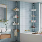 Étagère d'angle de salle de bain, étagère réglable à quatre niveaux, étagère de douche antirouille, support de baignoire autoportant, avec tringle télescopique