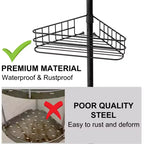 Étagère d'angle de salle de bain, étagère réglable à quatre niveaux, étagère de douche antirouille, support de baignoire autoportant, avec tringle télescopique