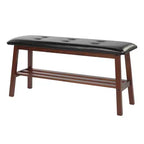 Banc capitonné 100 cm en pin massif — Assise en similicuir à boutons touffetés