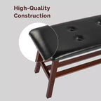 Banc capitonné 100 cm en pin massif — Assise en similicuir à boutons touffetés