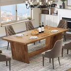Grande table à manger de ferme de 70,87" — Rectangulaire, piédestal solide, pour 6 à 8 personnes, marron-jaune