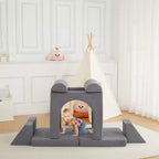 Canapé d'angle modulable 10 pièces convertible pour enfants, coussins de jeu en mousse souple avec piscine à balles, canapé de jeu pour garçons et filles (gris)