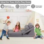 Canapé d'angle modulable 10 pièces convertible pour enfants, coussins de jeu en mousse souple avec piscine à balles, canapé de jeu pour garçons et filles (gris)