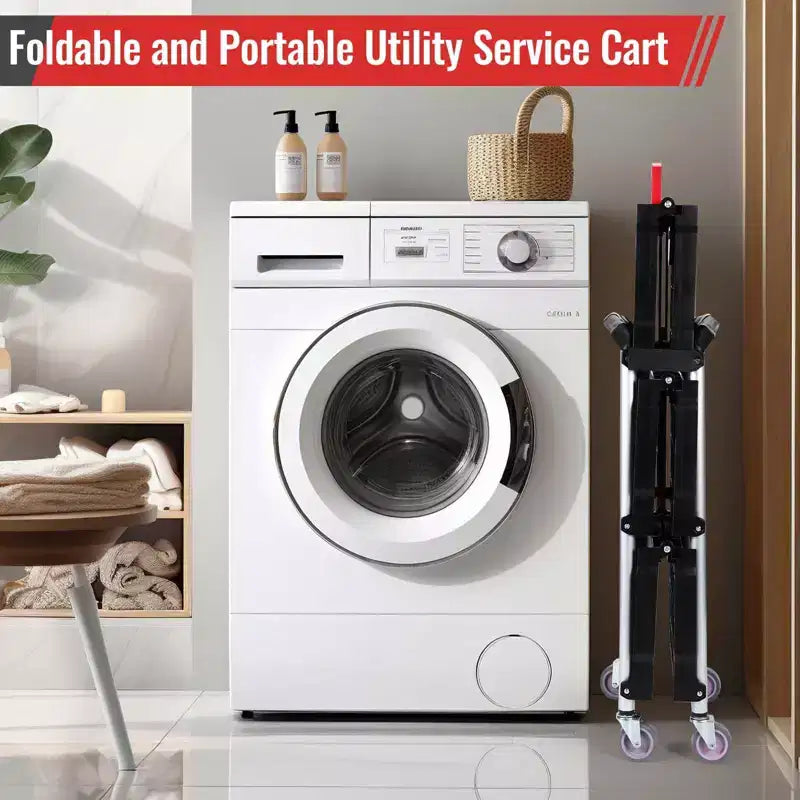 Chariot Utilitaire Pliant de 80 kg avec Roues, Chariot de Service Pliable, Chariot Roulant Pliant à 3 Niveaux avec Roues Pivotantes à 360°, Chariot Portable