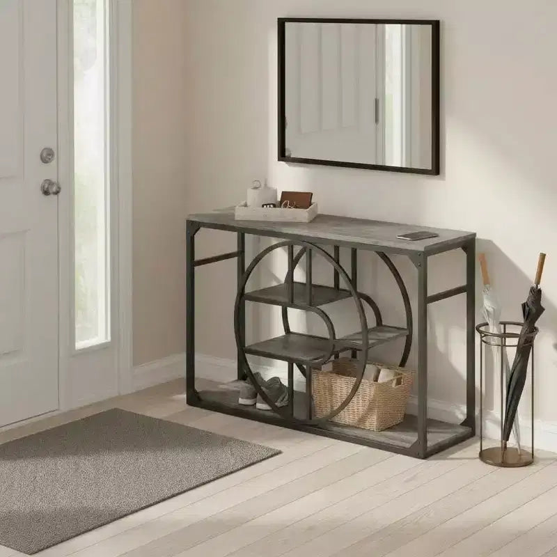 Console O-Shaped de 55 pouces avec 5 niveaux de rangement — Table de canapé étroite industrielle pour entrée