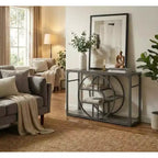 Console O-Shaped de 55 pouces avec 5 niveaux de rangement — Table de canapé étroite industrielle pour entrée