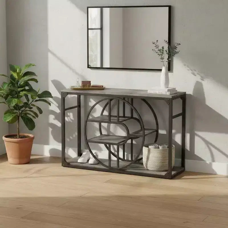 Console O-Shaped de 55 pouces avec 5 niveaux de rangement — Table de canapé étroite industrielle pour entrée