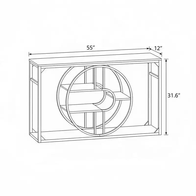 Console O-Shaped de 55 pouces avec 5 niveaux de rangement — Table de canapé étroite industrielle pour entrée