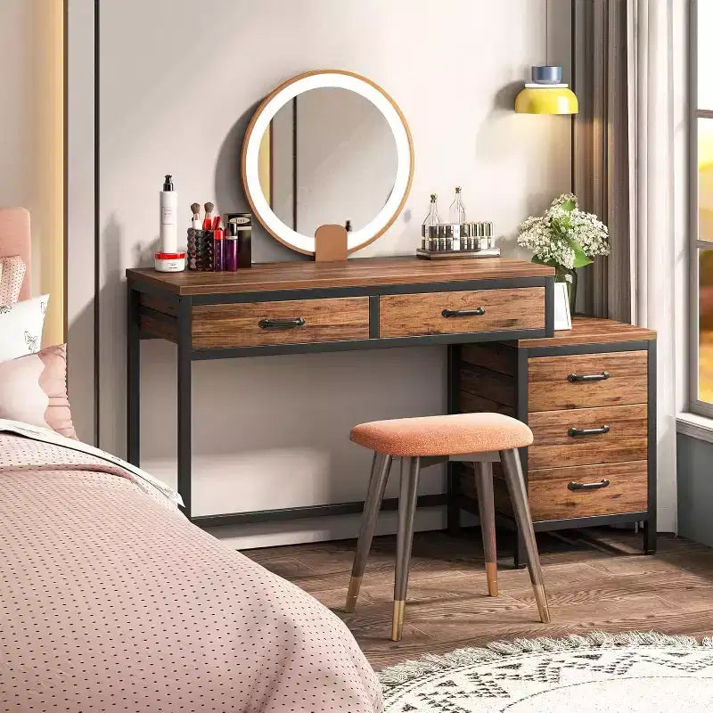 Bureau d'ordinateur 39" avec 5 tiroirs — Style industriel rustique, Bureau à domicile