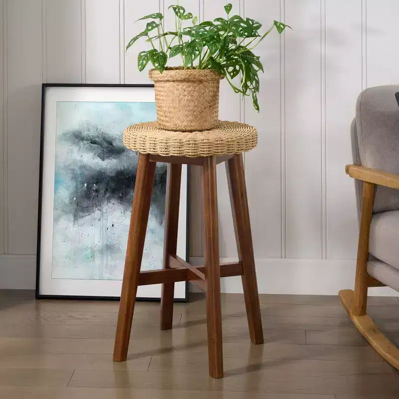 Tabouret de bar rond en bois d'acacia de 61 cm — Fini châtaigne, capacité de 136 kg, style ferme