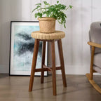 Tabouret de bar rond en bois d'acacia de 61 cm — Fini châtaigne, capacité de 136 kg, style ferme