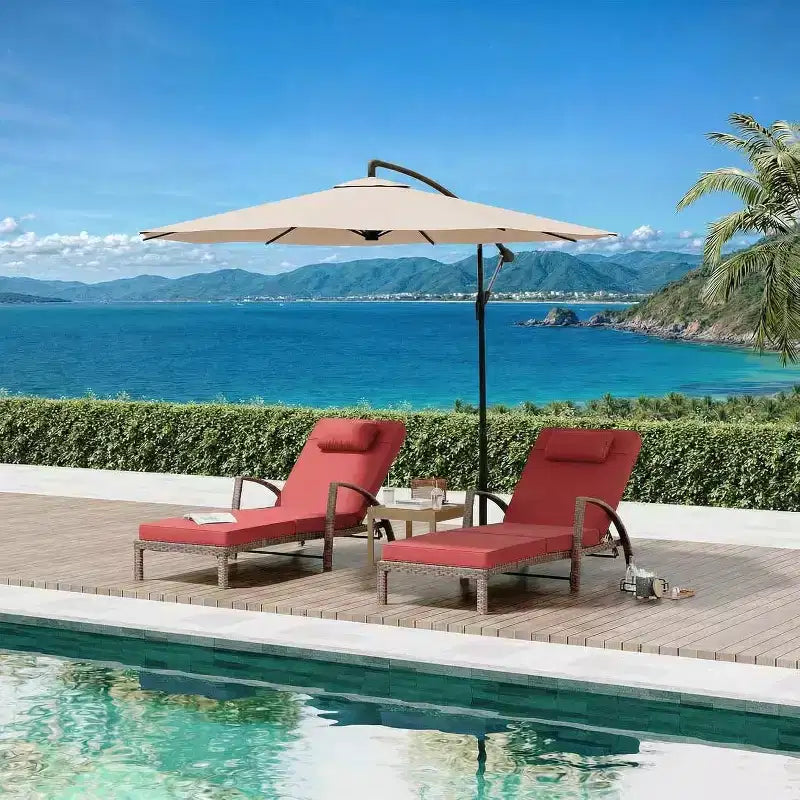 Chaise longue pliante en rotin 2 pièces, fauteuil de jardin avec dossier réglable sur 5 positions, coussin et oreiller pour l'arrière-cour, la terrasse, le porche