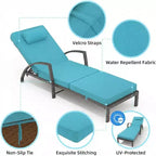 Chaise longue pliante en rotin 2 pièces, fauteuil de jardin avec dossier réglable sur 5 positions, coussin et oreiller pour l'arrière-cour, la terrasse, le porche