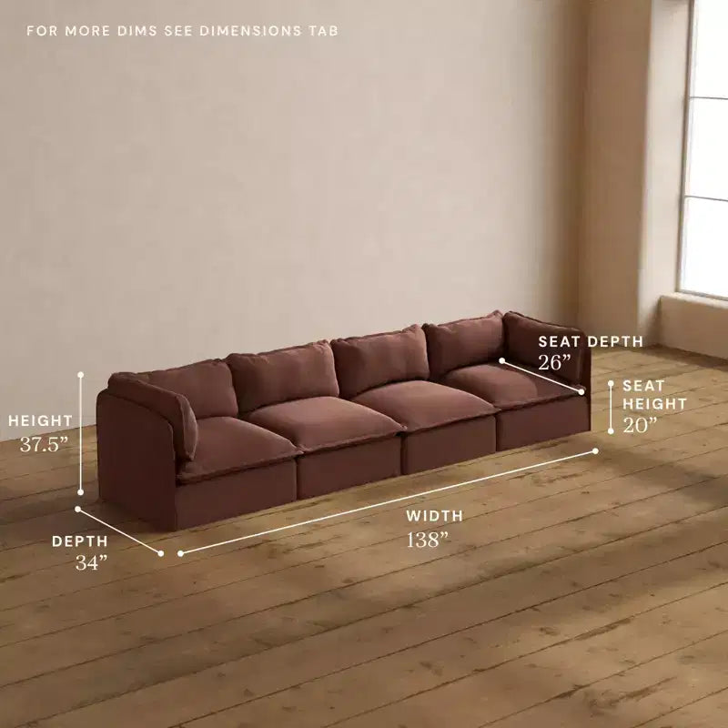 Canapé Modulable Lavable 4 Places — Assise en Mousse à Mémoire de Forme, Coussin Contour, Adapté aux Animaux