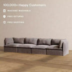 Canapé Modulable Lavable 4 Places — Assise en Mousse à Mémoire de Forme, Coussin Contour, Adapté aux Animaux
