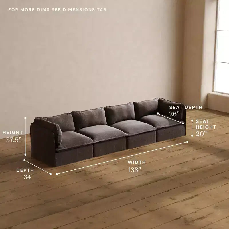 Canapé Modulable Lavable 4 Places — Assise en Mousse à Mémoire de Forme, Coussin Contour, Adapté aux Animaux