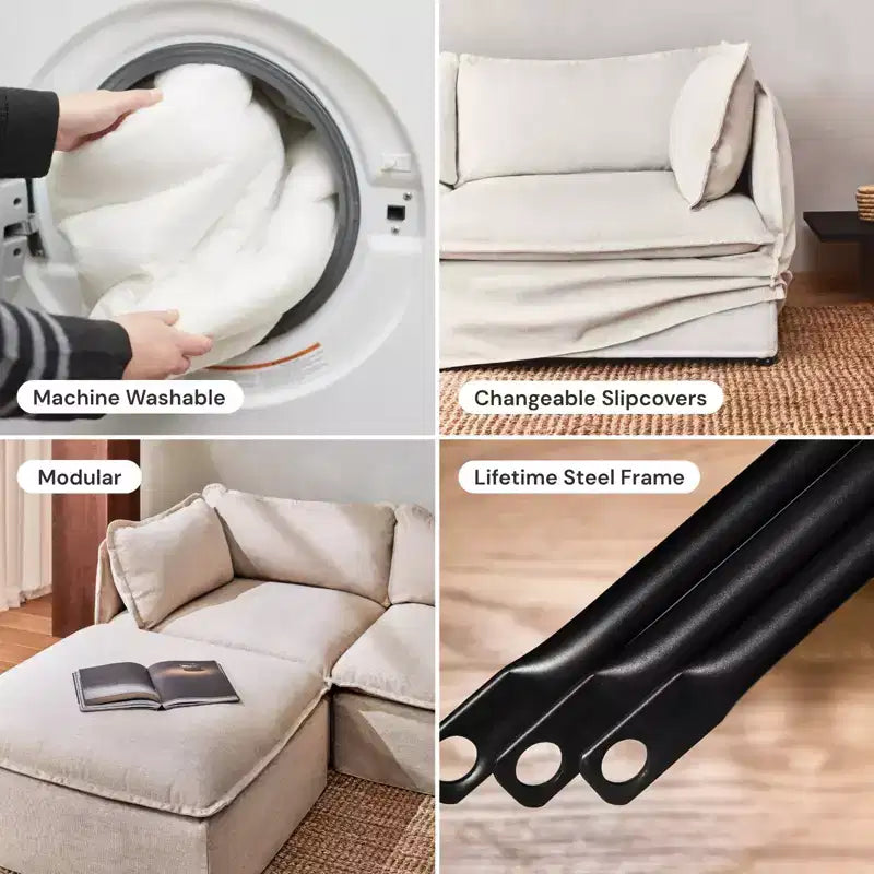 Canapé Modulable Lavable 4 Places — Assise en Mousse à Mémoire de Forme, Coussin Contour, Adapté aux Animaux