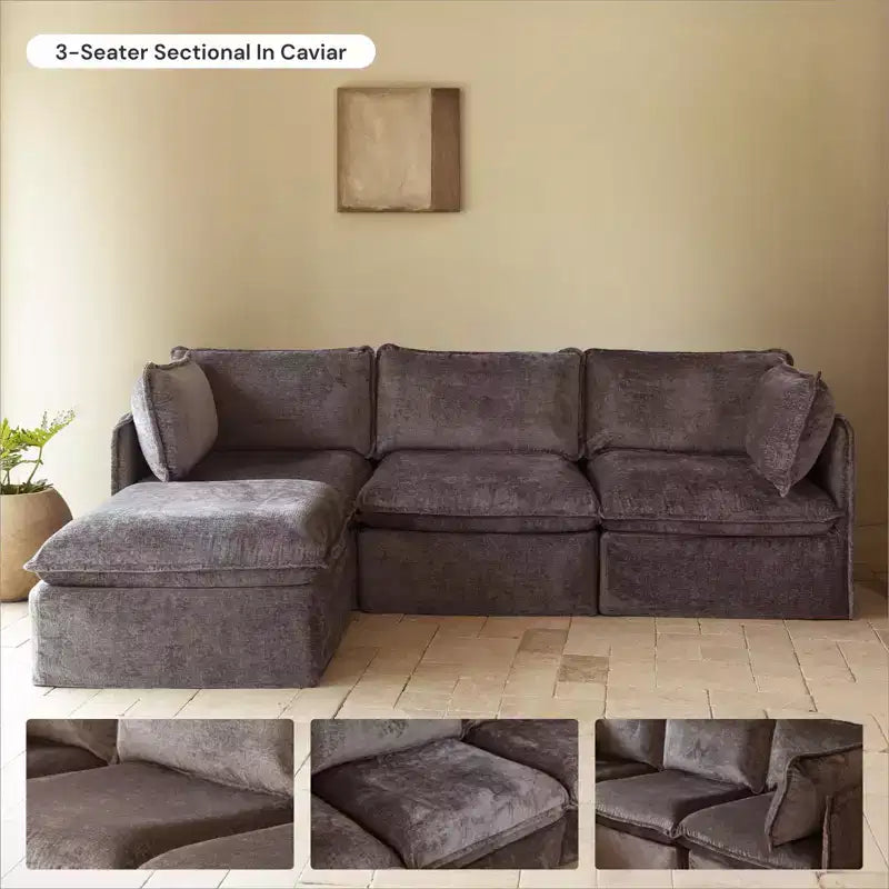Canapé Modulable Lavable 4 Places — Assise en Mousse à Mémoire de Forme, Coussin Contour, Adapté aux Animaux