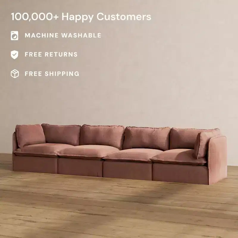 Canapé Modulable Lavable 4 Places — Assise en Mousse à Mémoire de Forme, Coussin Contour, Adapté aux Animaux