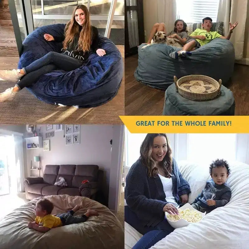 Pouf géant de 1,80 m – Fourrure Nuage, Housse lavable en machine, Rempli de mousse