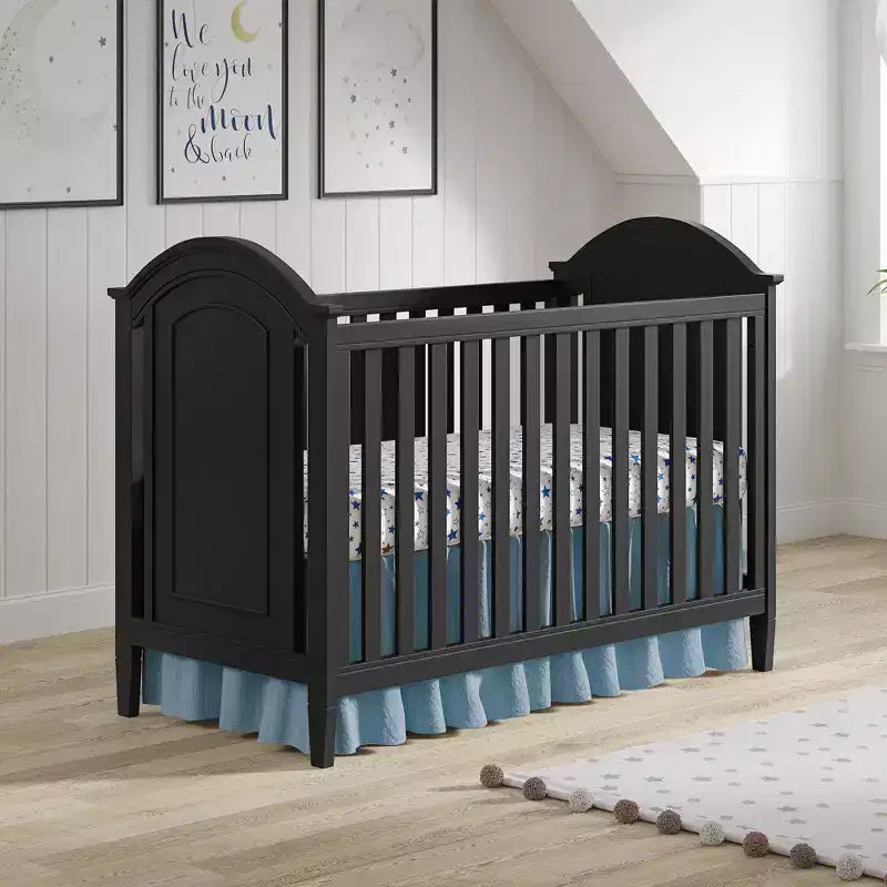 Lit de bébé Harper Cottage — Cadre en bois classique, finition noire, certifié ASTM