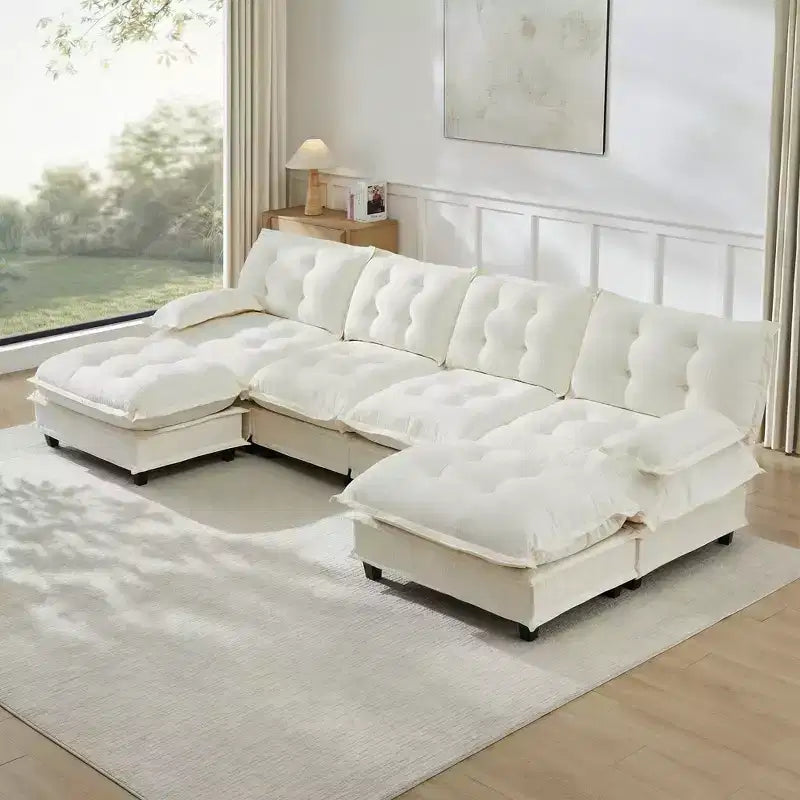 Canapé modulaire sectionnel en forme de U en chenille Havenridge 138" avec pouf — 6 pièces, 6 places