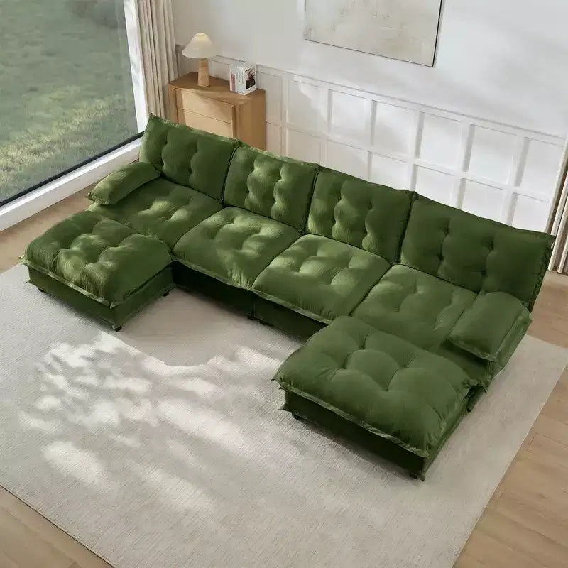 Canapé modulaire sectionnel en forme de U en chenille Havenridge 138" avec pouf — 6 pièces, 6 places
