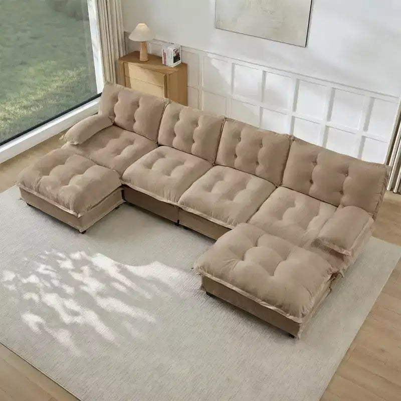 Canapé modulaire sectionnel en forme de U en chenille Havenridge 138" avec pouf — 6 pièces, 6 places