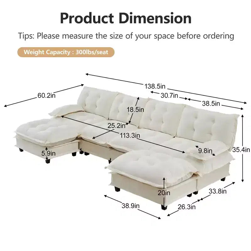 Canapé modulaire sectionnel en forme de U en chenille Havenridge 138" avec pouf — 6 pièces, 6 places