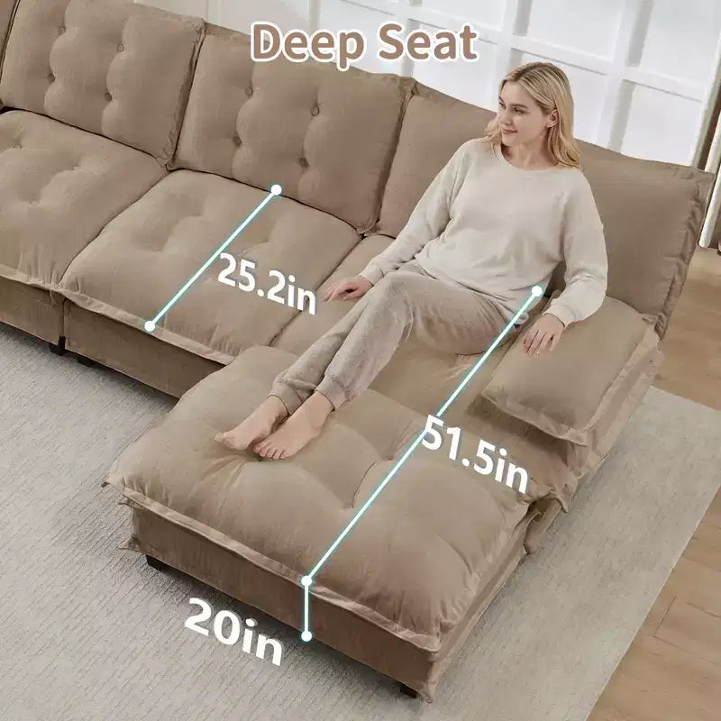 Canapé modulaire sectionnel en forme de U en chenille Havenridge 138" avec pouf — 6 pièces, 6 places