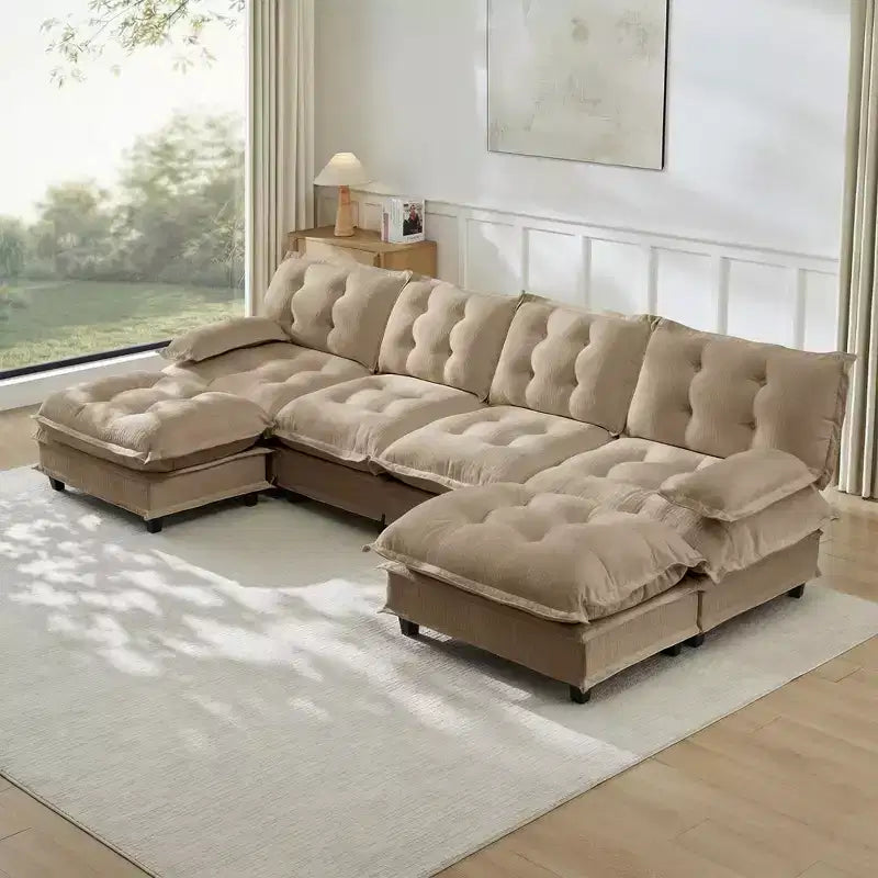 Canapé modulaire sectionnel en forme de U en chenille Havenridge 138" avec pouf — 6 pièces, 6 places