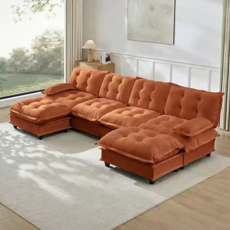 Canapé modulaire sectionnel en forme de U en chenille Havenridge 138" avec pouf — 6 pièces, 6 places