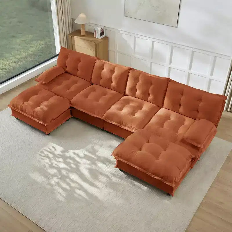 Canapé modulaire sectionnel en forme de U en chenille Havenridge 138" avec pouf — 6 pièces, 6 places