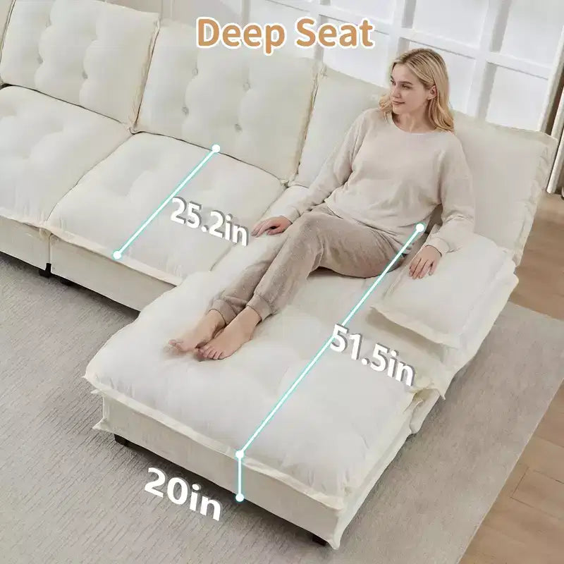 Canapé modulaire sectionnel en forme de U en chenille Havenridge 138" avec pouf — 6 pièces, 6 places