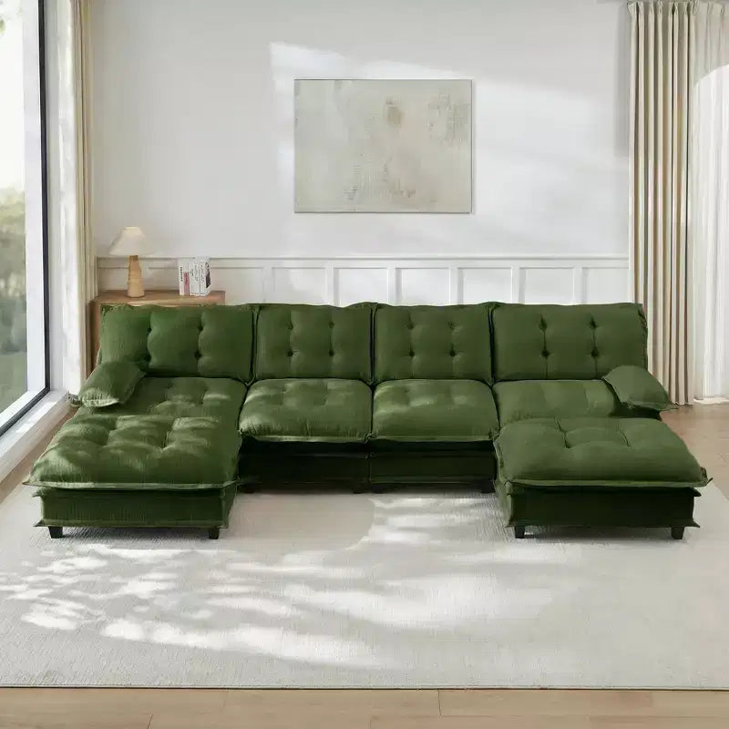 Canapé modulaire sectionnel en forme de U en chenille Havenridge 138" avec pouf — 6 pièces, 6 places