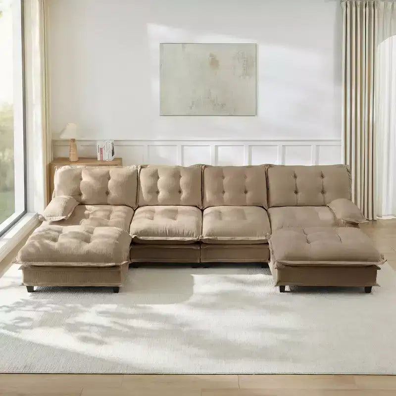 Canapé modulaire sectionnel en forme de U en chenille Havenridge 138" avec pouf — 6 pièces, 6 places