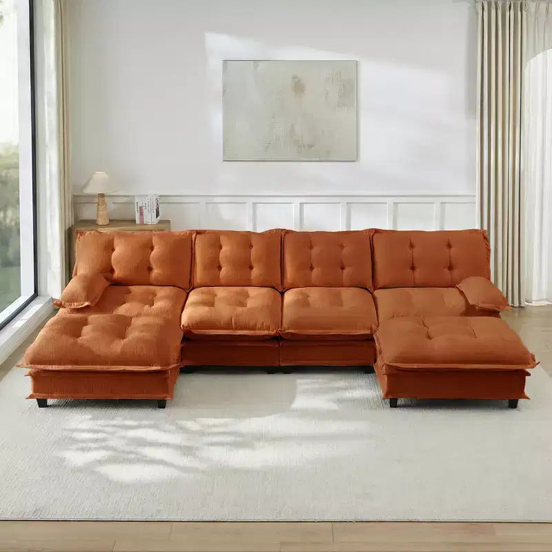 Canapé modulaire sectionnel en forme de U en chenille Havenridge 138" avec pouf — 6 pièces, 6 places