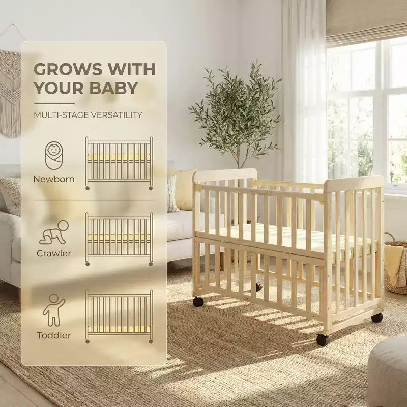 Lit de chevet convertible 3-en-1 Dublin — Pin massif, roulettes, capacité de 45 kg