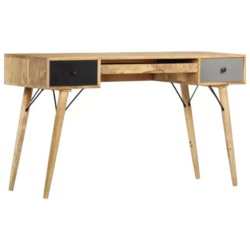 Bureau de 130 cm en manguier massif — Mid-Century Modern, 3 tiroirs, finition marron naturel
