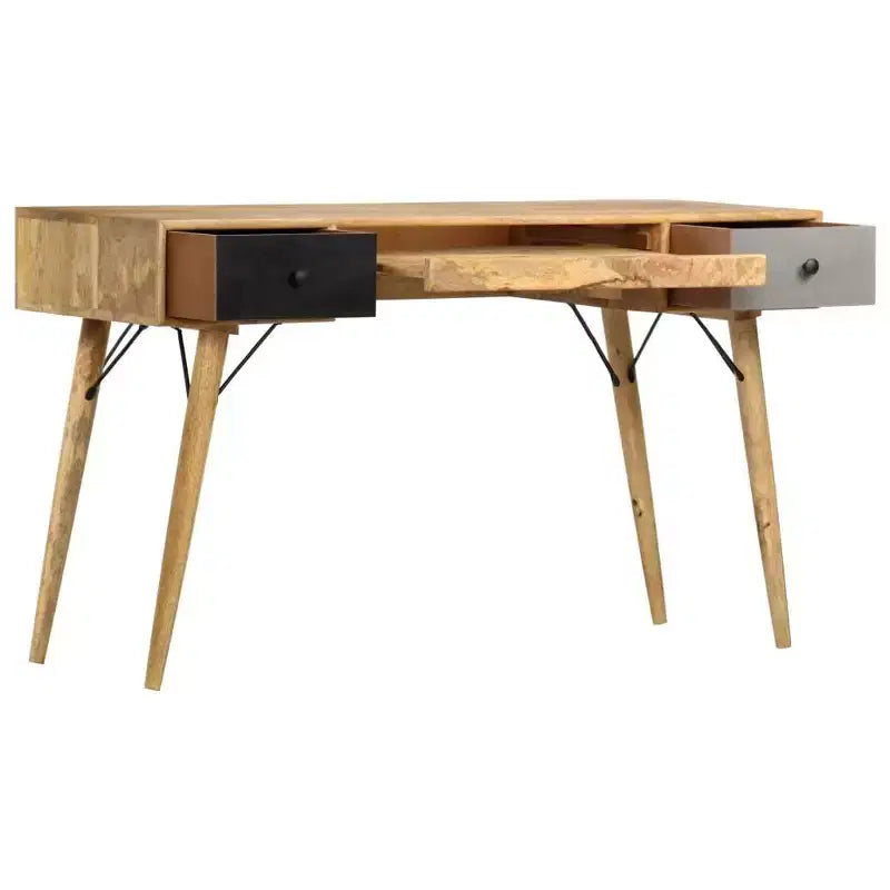 Bureau de 130 cm en manguier massif — Mid-Century Modern, 3 tiroirs, finition marron naturel