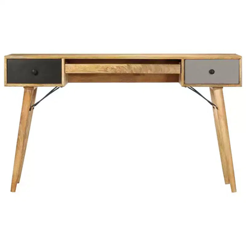 Bureau de 130 cm en manguier massif — Mid-Century Modern, 3 tiroirs, finition marron naturel
