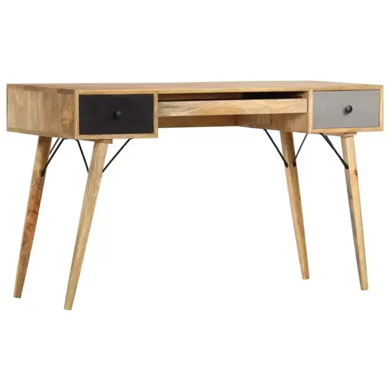 Bureau de 130 cm en manguier massif — Mid-Century Modern, 3 tiroirs, finition marron naturel