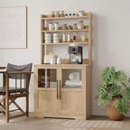 Étagère de cuisson à 6 niveaux avec prise de courant et rangement, armoire de cuisine haute de 160 cm en bois, avec portes et plan de travail épaissi pour bar à café, micro-ondes